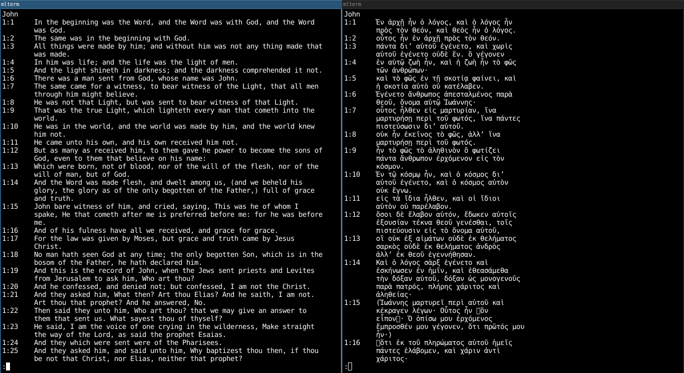 English and Greek Command Line Bibles